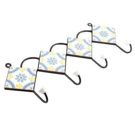 White And Turquoise Ceramic Floral Tiles Hooks Online
